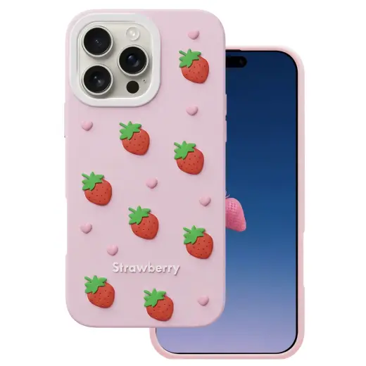 Strawberry phone case for iPhone 16 Pro Max pink