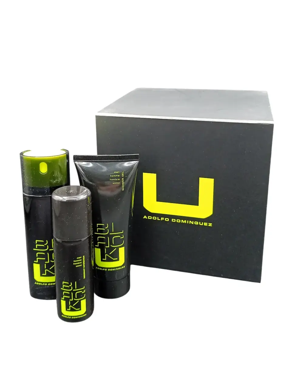 Set Adolfo Dominguez: U Black, Eau De Toilette, For Men, 75 ml + U Black, After-Shave Balm, 100 ml + U Black, Cleansing, Shower Gel, For All Skin Types, 100 ml