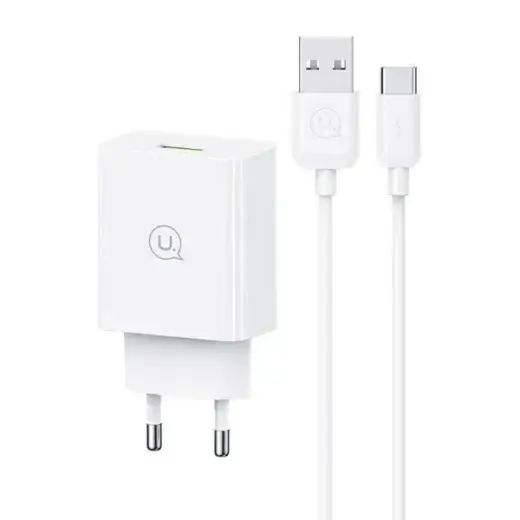 USAMS SC series travel charger | 18W | QC3.0 | USB-C | with USB-A to USB-C cable included | white