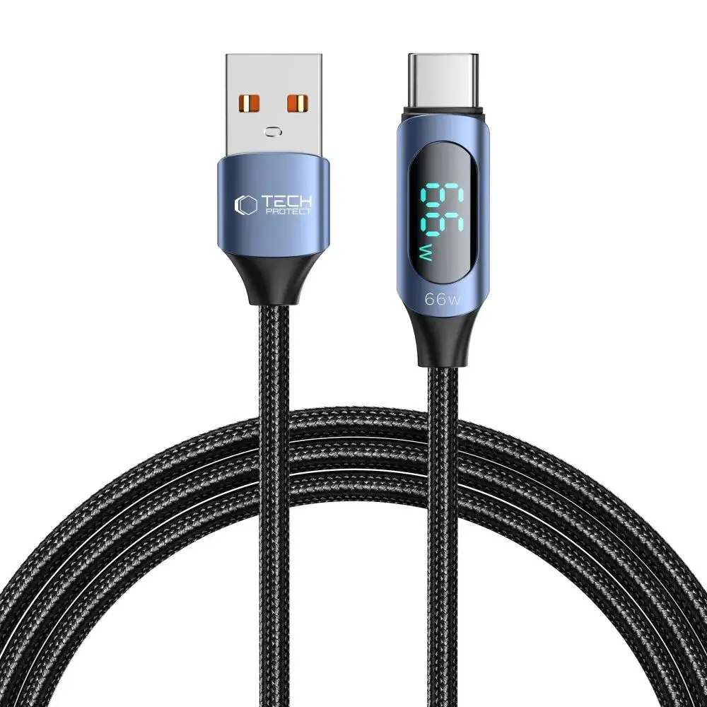 Tech-Protect UltraBoost Cable with LED Display USB-C | USB-A 66W 6A 2m - Blue
