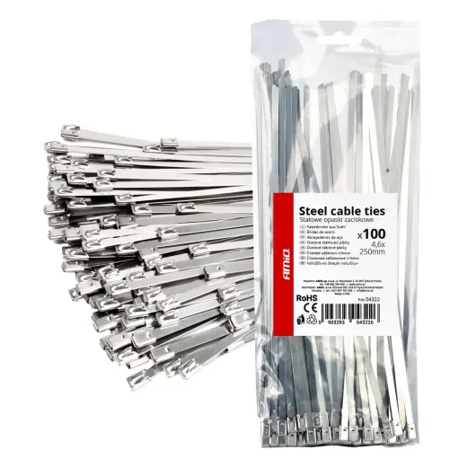 Stainless steel metal clamps 4.6x250mm 100 pcs. AMIO-04322