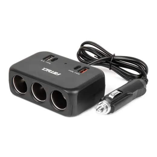 Triple extension socket charger 1x USB A 1x USB C QC 4.0 12/24V 120W 80cm AMIO-04365