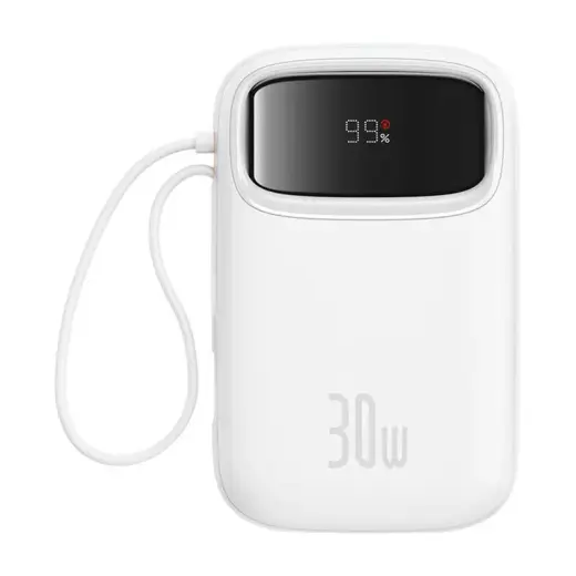 Baseus QPow 2 ārējais akumulators (powerbank) | 10000 mAh | 30W | USB-C, USB-A | LED ekrāns | balts