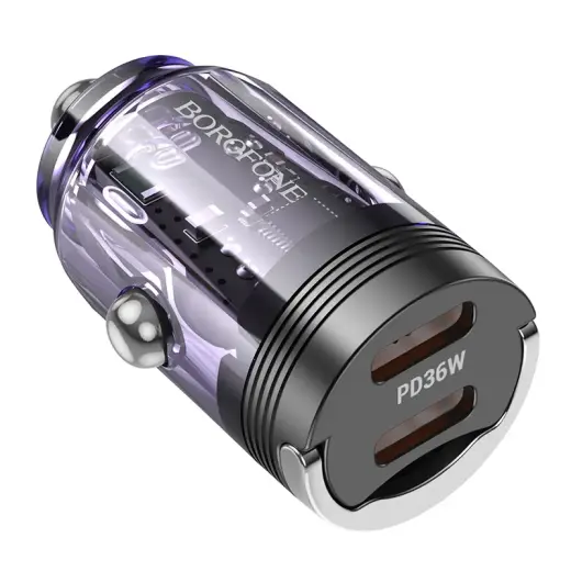 Borofone BZ29B car charger | 36W | PD, QC | USB-C | transparent-purple