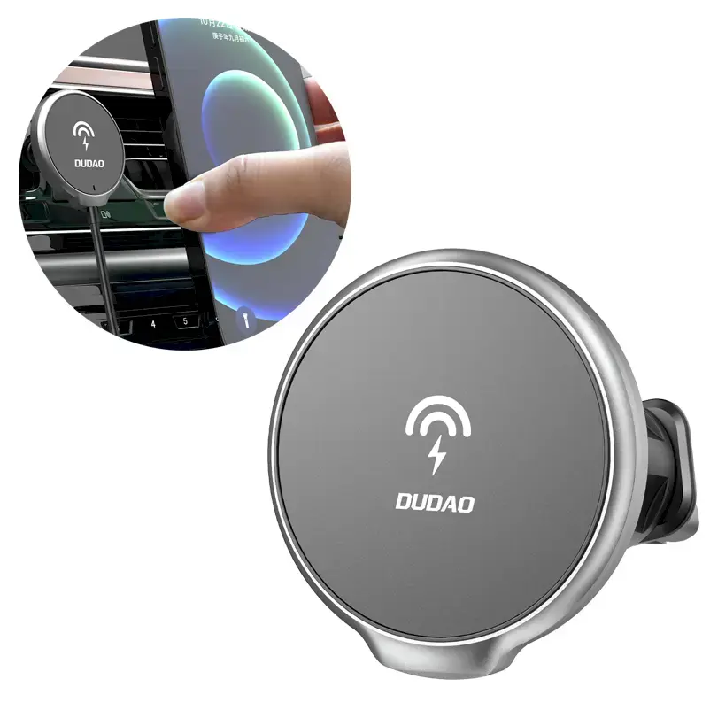Dudao 15W Qi Wireless Car Charger for iPhone (Series 12 and Newer) MagSafe Compatible Magnetic Ventilation Grille Holder Black (F13XS black)