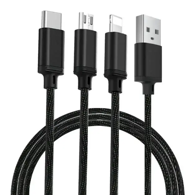 Remax Agile 3in1 RC-131th Nylon Braided USB - micro USB | Lightning | USB-C Cable 2.8A 1m black (PD-B31th black)