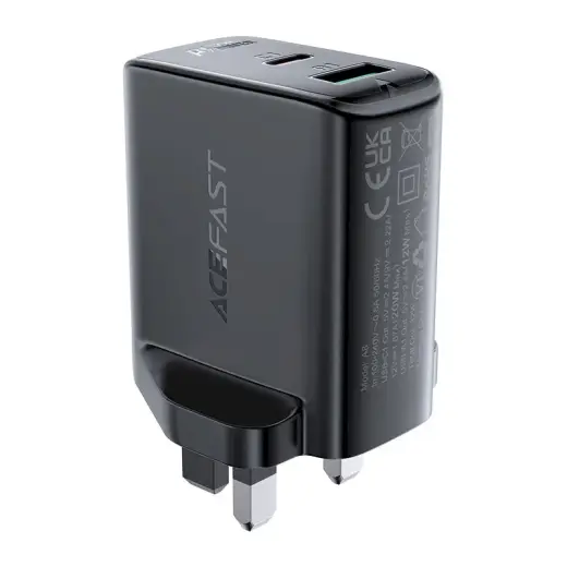 Acefast wall charger (UK plug) USB Type C | USB 32W, PPS, PD, QC 3.0, AFC, FCP black (A8 black)