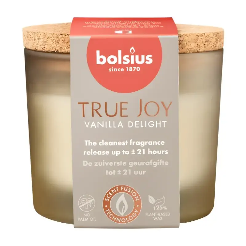 Svece arom. stikla gl. ar korķi True Joy Ø66x83mm vanilla delight