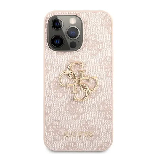 Guess GUHCP13X4GMGPI PU 4G Metal Logo telefoni ümbris iPhone 13 Pro Max roosa