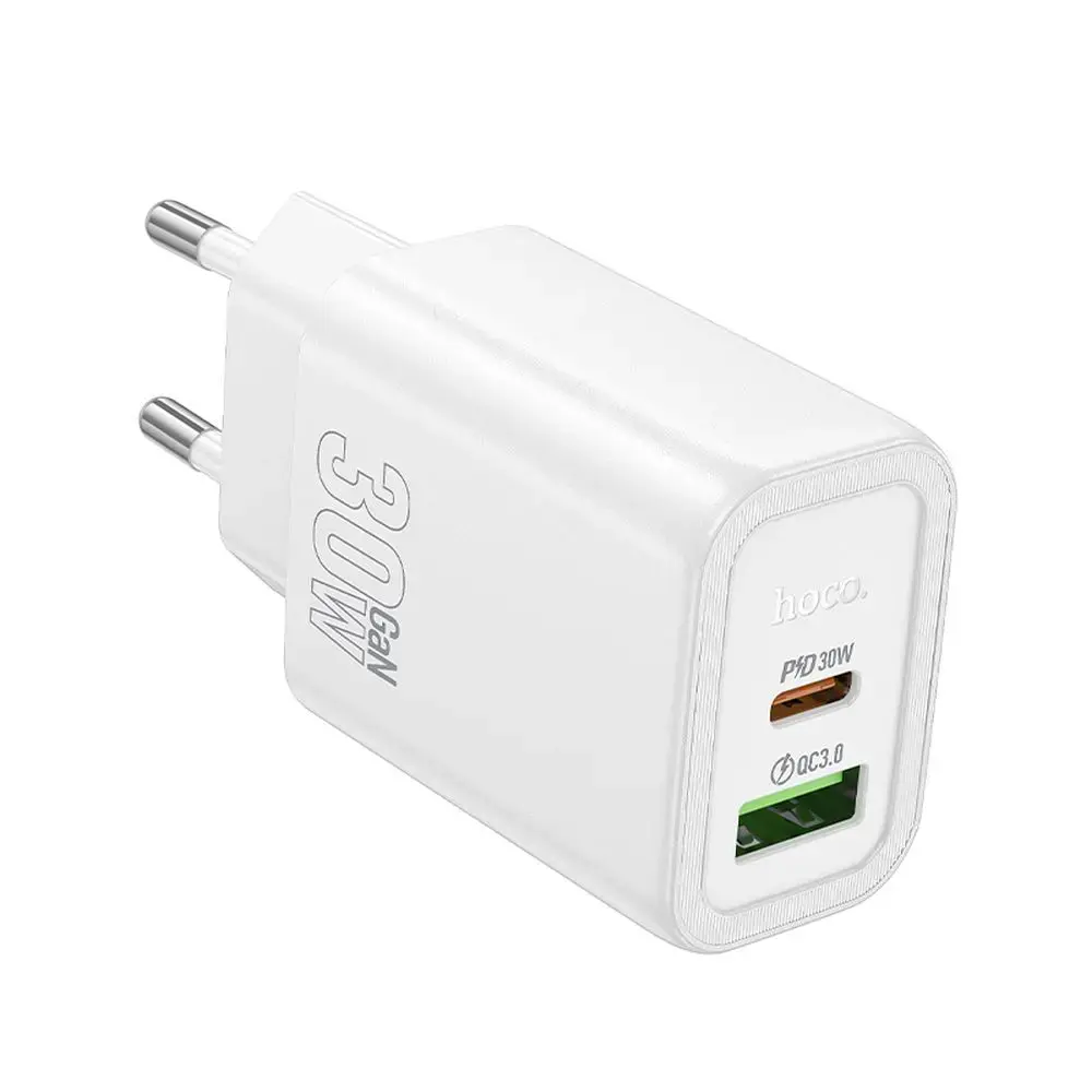 HOCO N63 tīkla lādētājs | 30W | PD, QC | USB-C, USB-A | balts