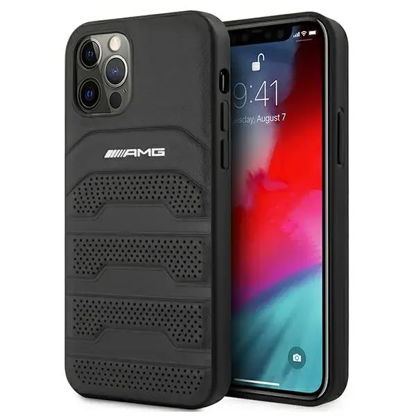AMG AMHCP12MGSEBK iPhone 12|12 Pro 6,1" czarny|black hardcase Leather Debossed Lines