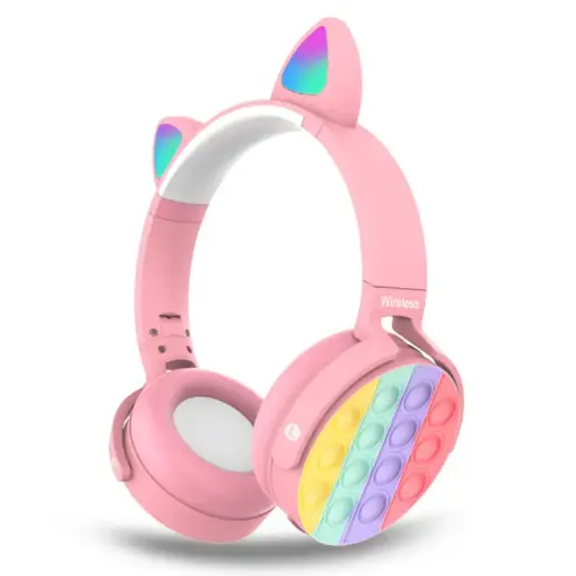 Goodbuy wireless headsets for kids | bluetooth 5.0 | LED cat ears | POP IT | pink