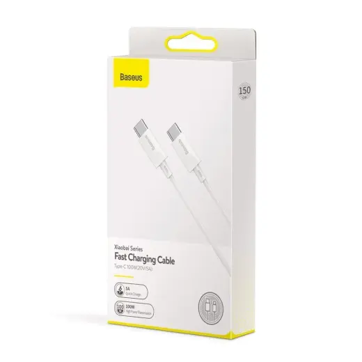 Baseus Xiaobai USB-C -> USB-C datu un uzlādes vads 100W | PD 2.0 | 150 cm balts