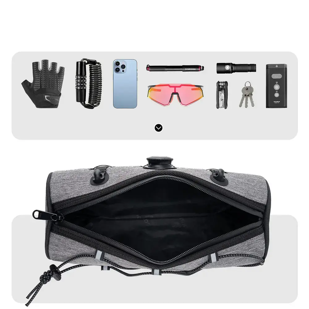 Torba na kierownicę 1,5L Rockbros TL002 ROAD TO SKY wodoodporna – szara