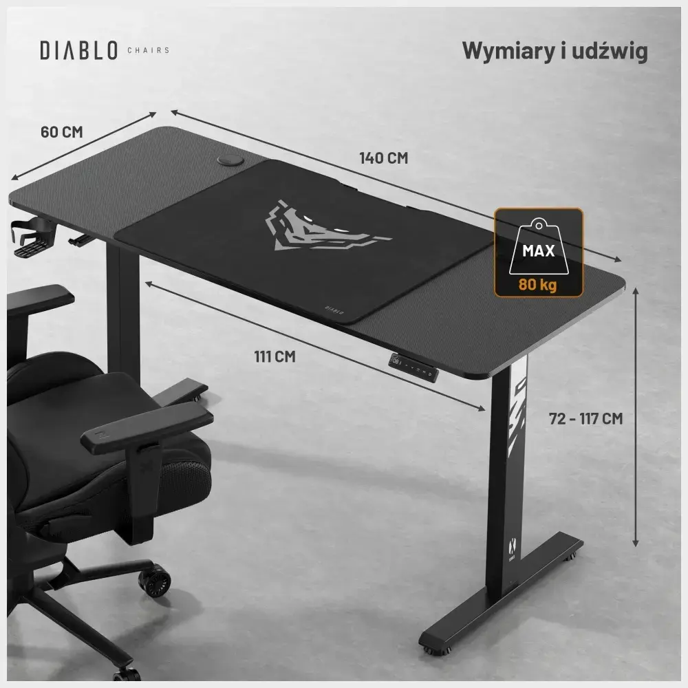 Desk with height adjustment Diablo Chairs X-TENSIO 1400 black