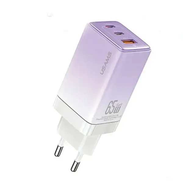 USAMS Sandru Series CC180 tīkla lādētājs | 65W | GaN, PD3.0, QC3.0 | USB-C, USB-A | violets