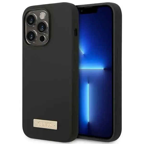 Guess GUHMP14XSBPLK iPhone 14 Pro Max 6,7" czarny|black hard case Silicone Logo Plate MagSafe