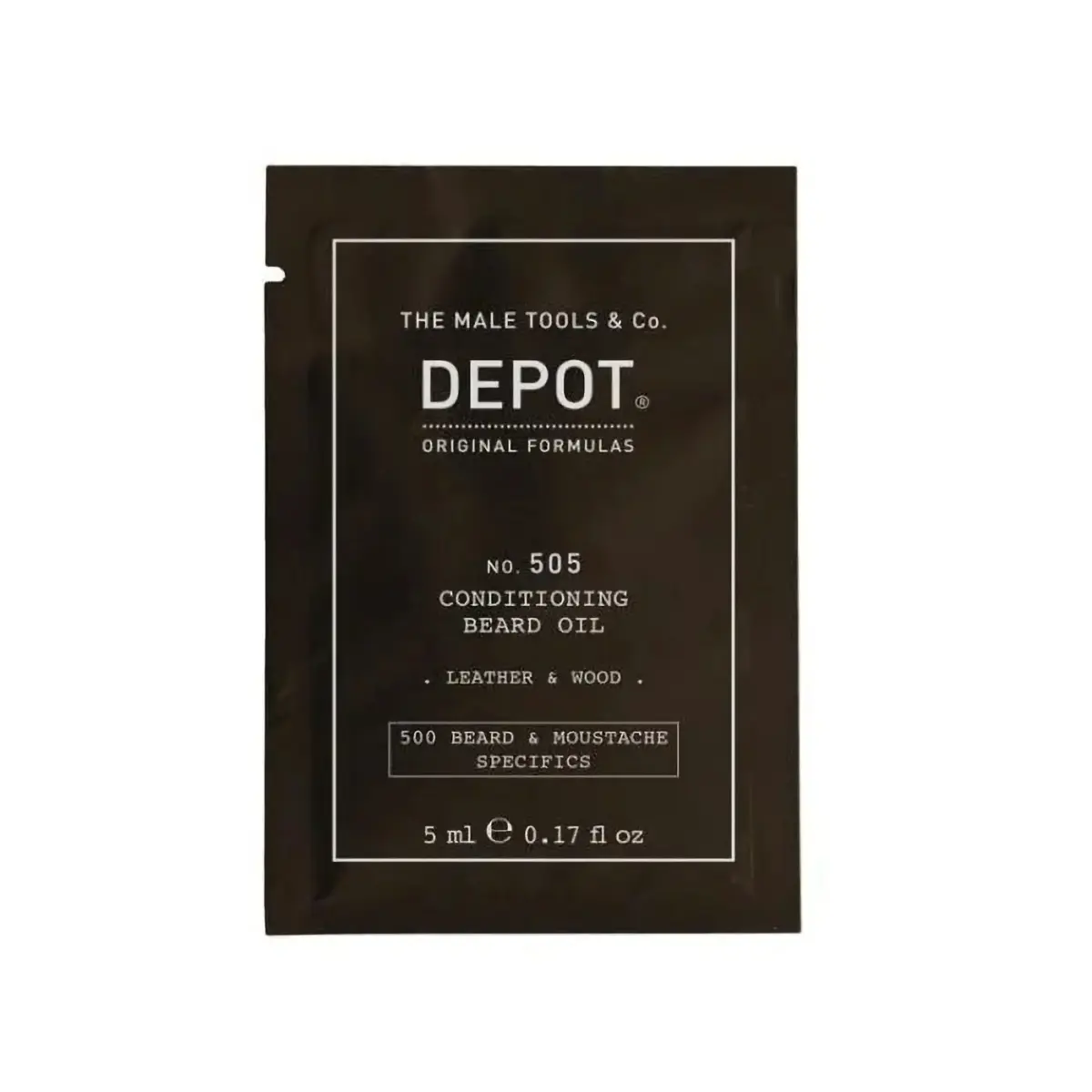 Depot, 500 Beard & Mustache Specifics No. 505, Beard Oil, Leather & Wood, Vitamin E, For Shine & Softness, 5 ml