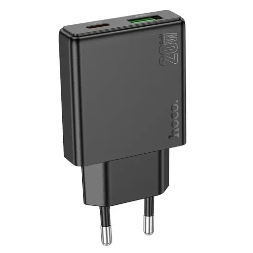 HOCO N38 tīkla lādētājs | 20W | PD, QC | USB-C, USB-A | melns
