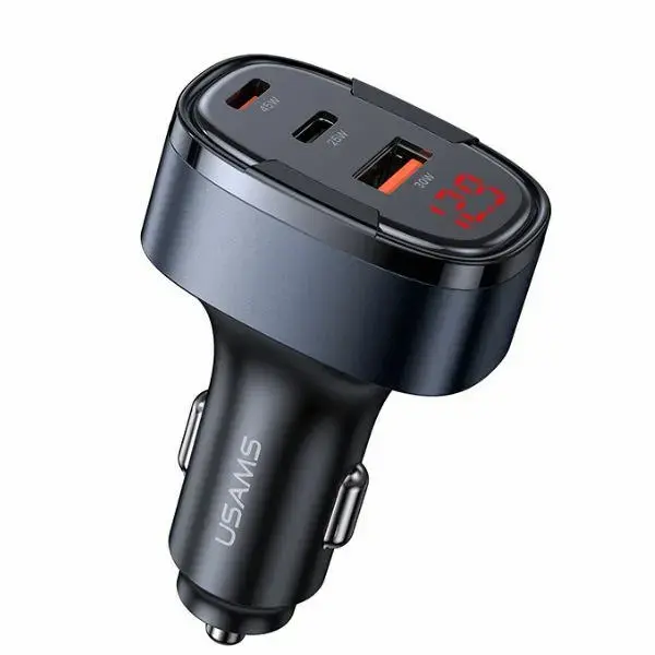 USAMS C42 auto lādētājs | 100W | USB-A, USB-C | melns