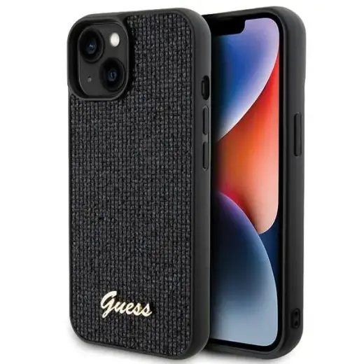 Guess GUHCP15SPMSDGSK iPhone 15 | 14 |  13 6.1" czarny|black hardcase Disco Metal Script