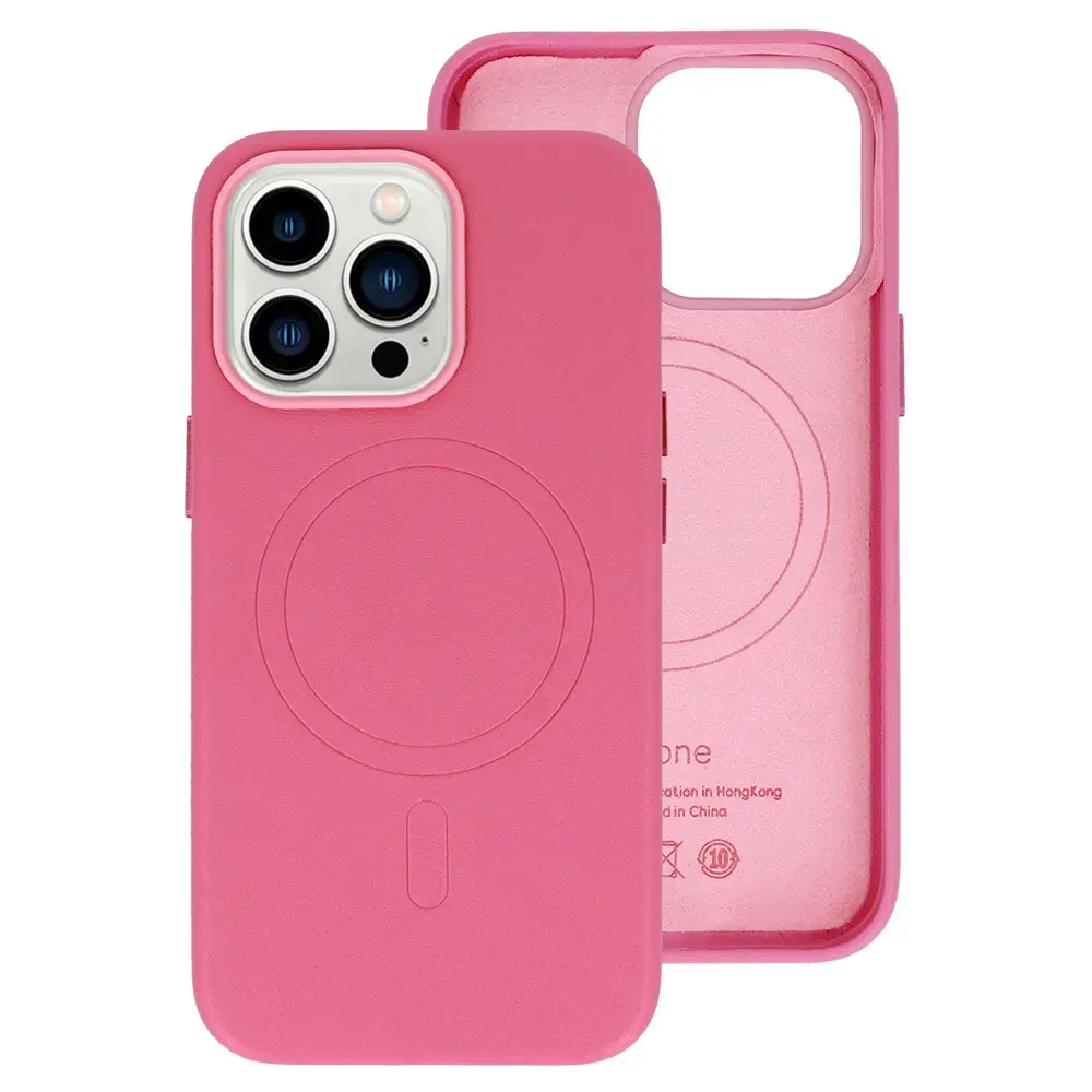 MagSafe Leather Case Iphone 15 Pro Pink