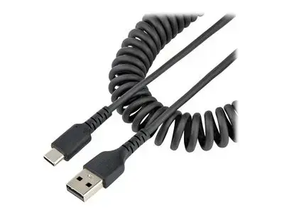StarTech.com 3ft (1m) USB A to C Charging Cable, Coiled Heavy Duty Fast Charge & Sync USB-C Cable, High Quality USB 2.0 A to Type-C, Rugged Aramid Fiber, TPE, 3A, S20, iPad, Pixel - Durable Male to Male USB, Black - USB-C cable - USB to 24 pin USB-C - 1 m