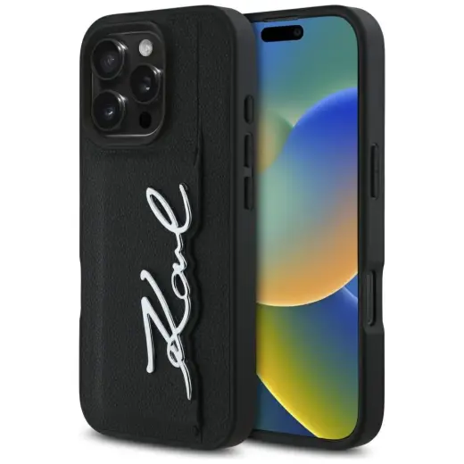 Etui Karl Lagerfeld HC Grained PU         Cardslot Metal Signature do iPhone 16 Pro Max czarny