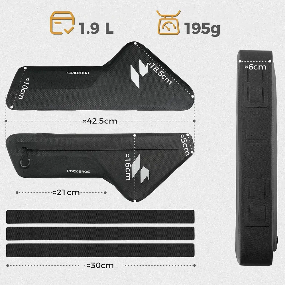 Torba rowerowa Rockbros AS-152 na dolną rurę wodoodporna 1,9 l - czarna