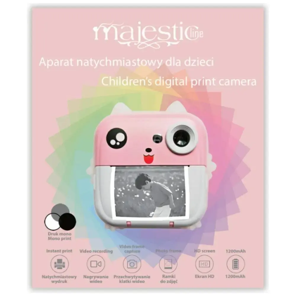 Instant camera for children MajesticLine rozā