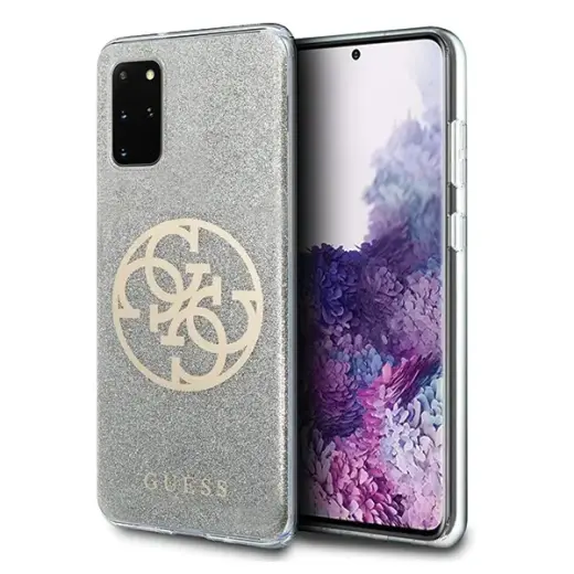 Guess GUHCS67PCUGLLG S20+ G985 jasnoszary|light grey hard case Glitter 4G Circle Logo