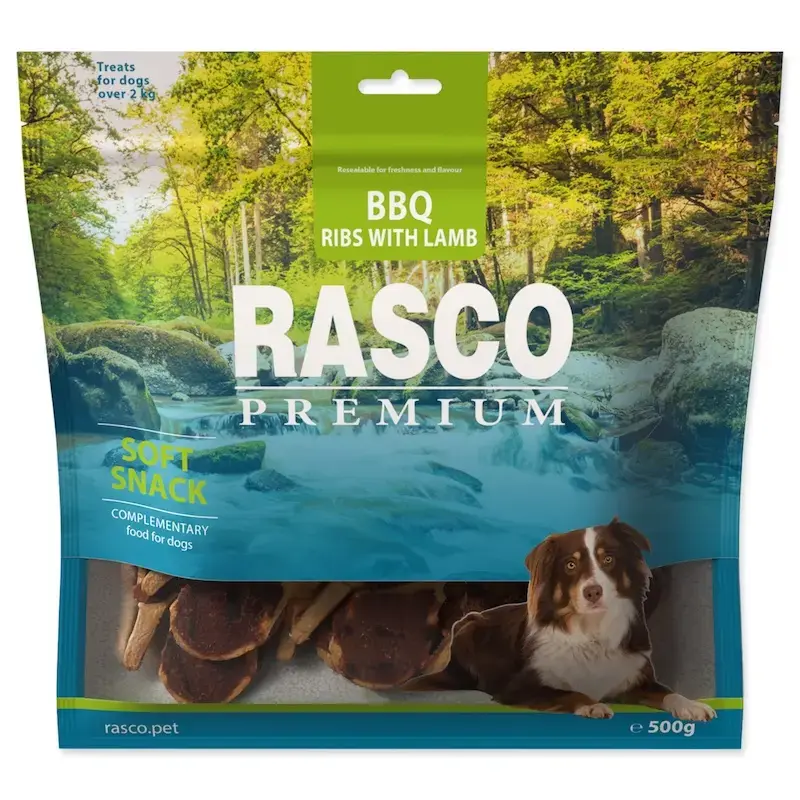 Gardums suņiem – Rasco Premium, Soft Snack, BBQ Lamb Ribs, 500 gr