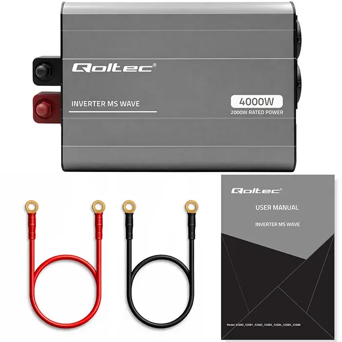 Qoltec MS Wave Voltage Converter | 12V to 230V | 2000/4000W | USB | Compatible with LiFePO4, GEL and AGM batteries