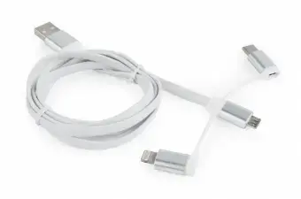 Gembird 3-in-1 andmeedastus- ja laadimiskaabel | USB-A kuni Micro USB, USB-C, Lightning | 1m | valge