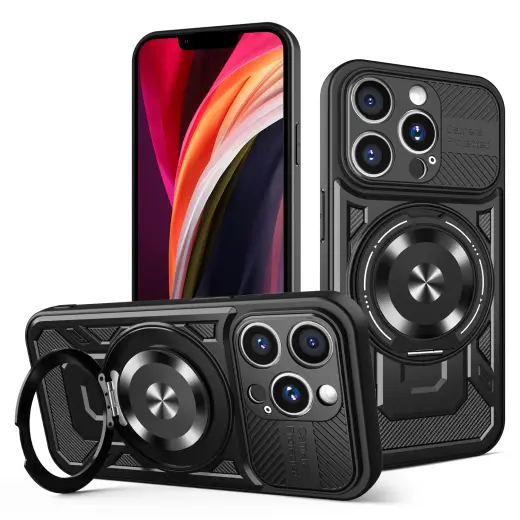 Defender Armor Mag чехол с подставкой и поддержкой MagSafe для телефона iPhone 14 Pro чёрный (с защитой камеры)