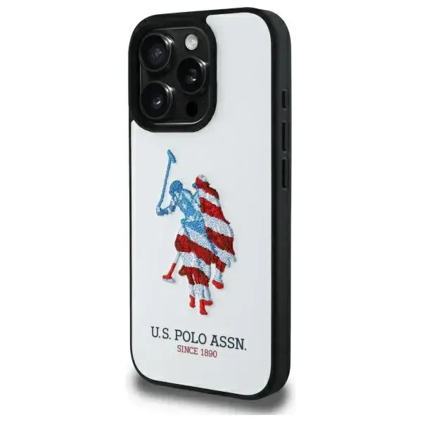 US Polo USHCP15XPUSH iPhone 15 Pro Max    6,7" biały|white Leather Big DH American Flag