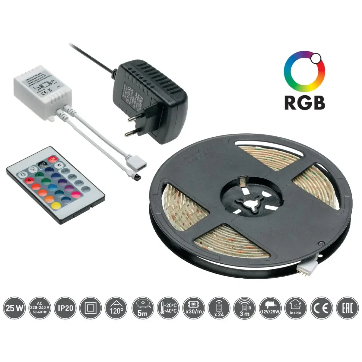 Lente LED RGB 30LED/m 5m ar pulti