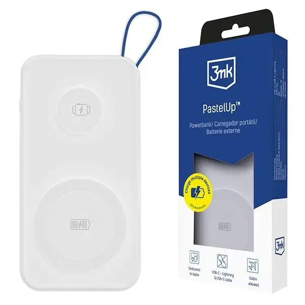3MK PastelUp external battery (powerbank) | 10000 mAh | 22.5W | USB-C, MagSafe, Apple Watch | white