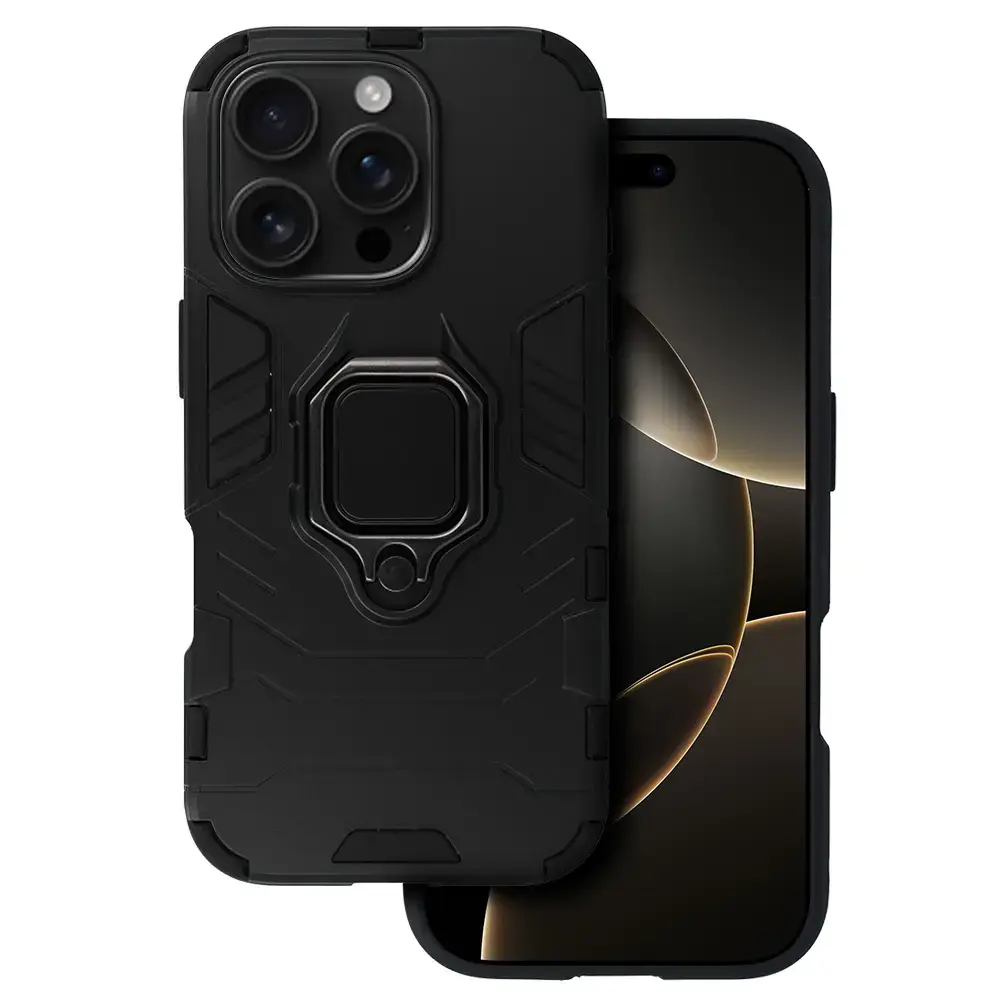 Ring Armor maciņš ar statīvu telefonam iPhone 16 Pro melns