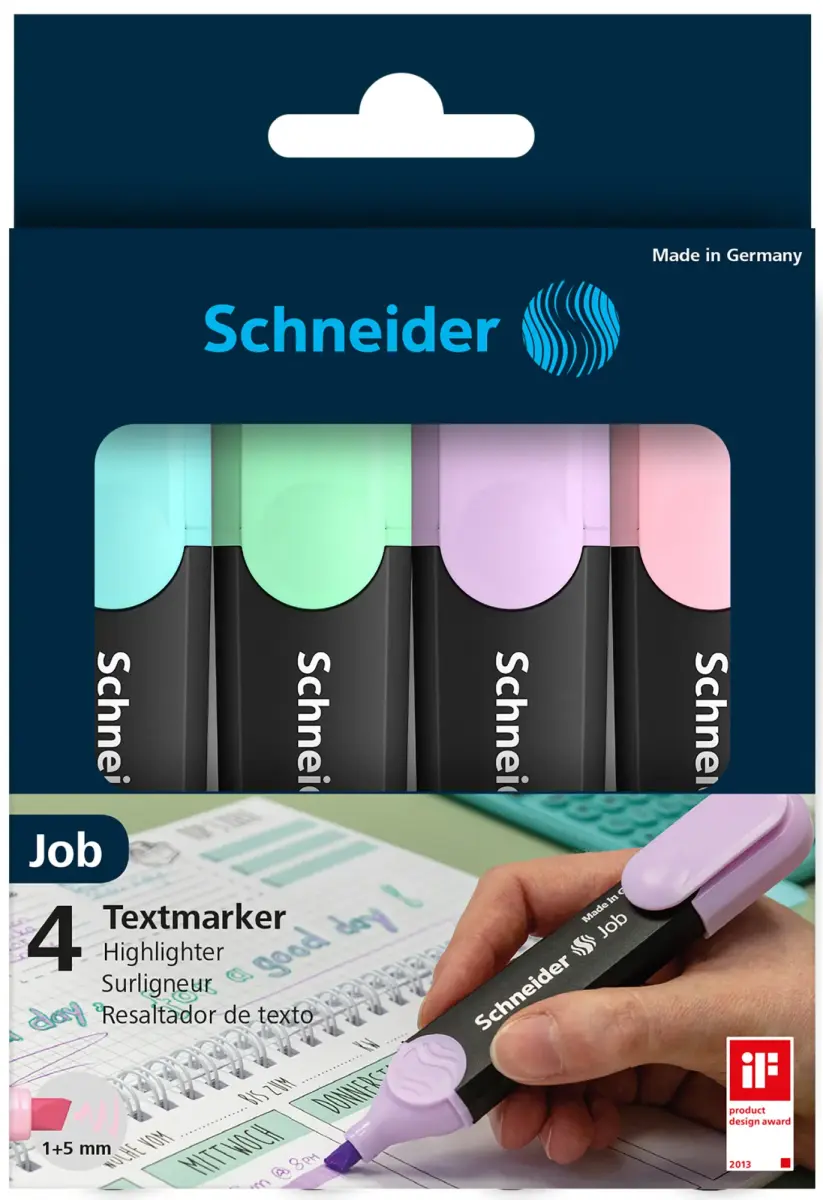 Teksta marķieri SCHNEIDER Job, 4 pasteļtoņi kartona kastītē
