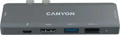 Canyon DS-05B Multiport Docking Station with 7 port  1*Type C PD100W+2*HDMI+1*USB3.0+1*USB2.0+1*SD+1*TF. Input 100-240V  Output USB-C PD100W