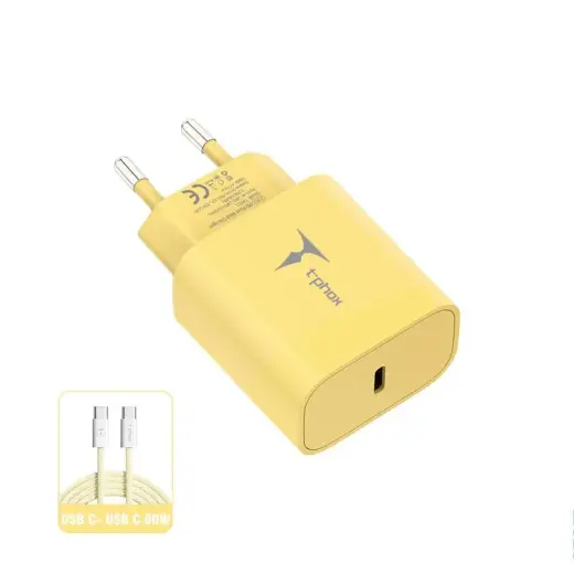 T-PHOX WALL CHARGER MODERATE SERIES T-PP11 20W + USB-C/USB-C 60W CABLE YELLOW