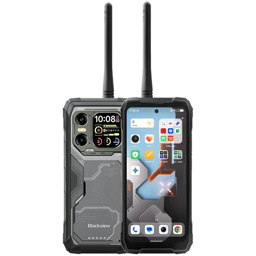 Blackview XPLORE 1 Walkie-talkie 22km 5G Rugged Phone 6.78-inch FHD 2460x1080 120Hz+2.01-inch 296x240 12+256GB MTK Dimensity 7050 octa-core 2.4Ghz Cam 50+64MP+20MP Night Vision 20000mAh NFC Gorilla Glass 5 Android 15 MIL-STD Black