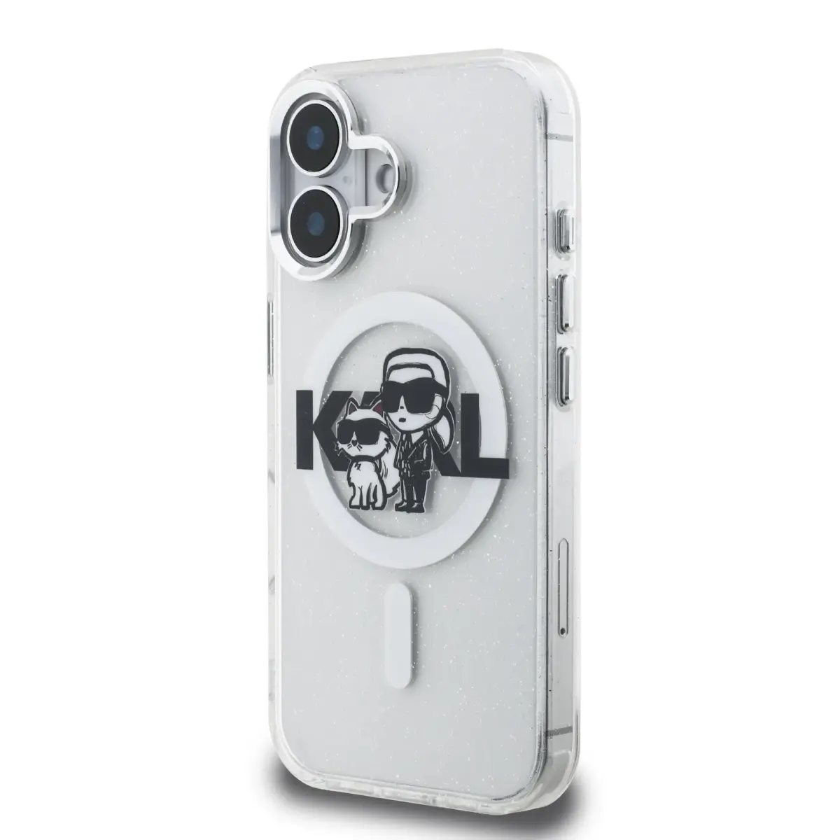 Karl Lagerfeld IML Glitter Karl and Choupette Sketch MagSafe Case for iPhone 16 Transparent