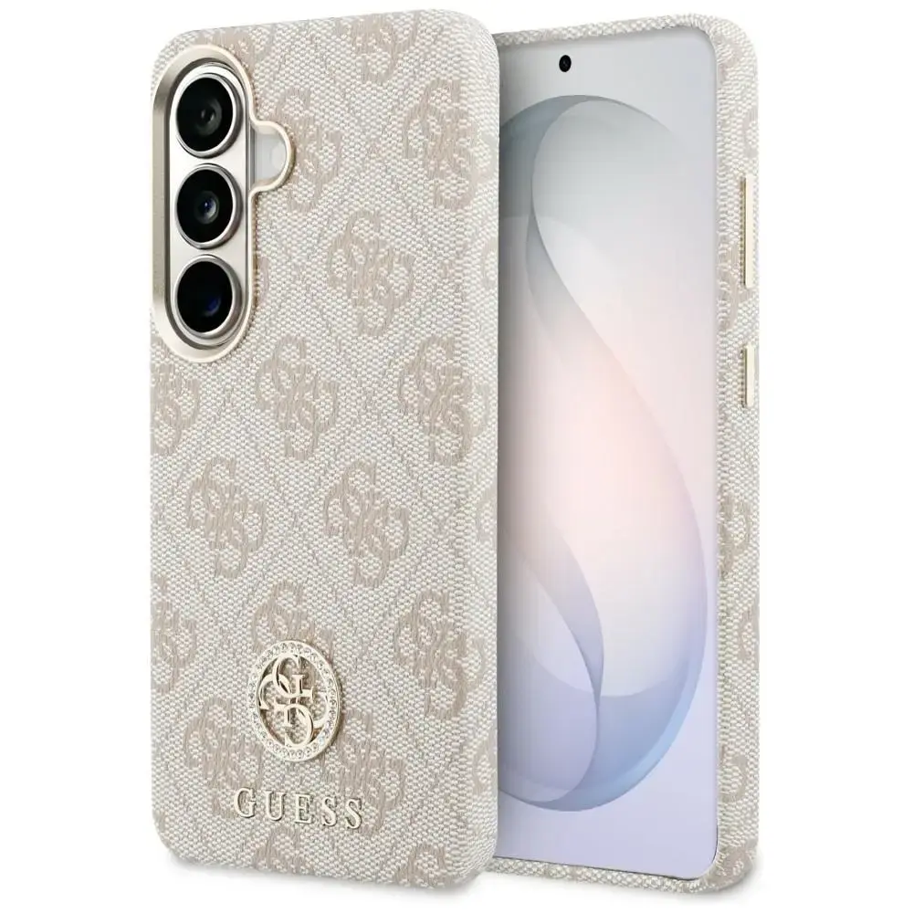 Guess 4G Rhinestone Round Logo maciņš ar MagSafe atbalstu telefonam Samsung Galaxy S26 (S942) rozā
