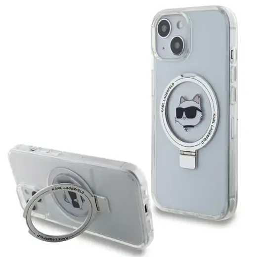 Karl Lagerfeld KLHMP15SHMRSCHH iPhone 15 | 14 | 13 6.1" biały|white hardcase Ring Stand Choupette Head MagSafe
