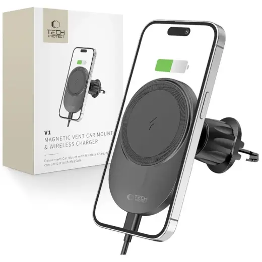 Tech-Protect MM15W-V1 autotelefoni hoidik koos MagSafe 15W induktiivlaadijaga õhutusava jaoks - must
