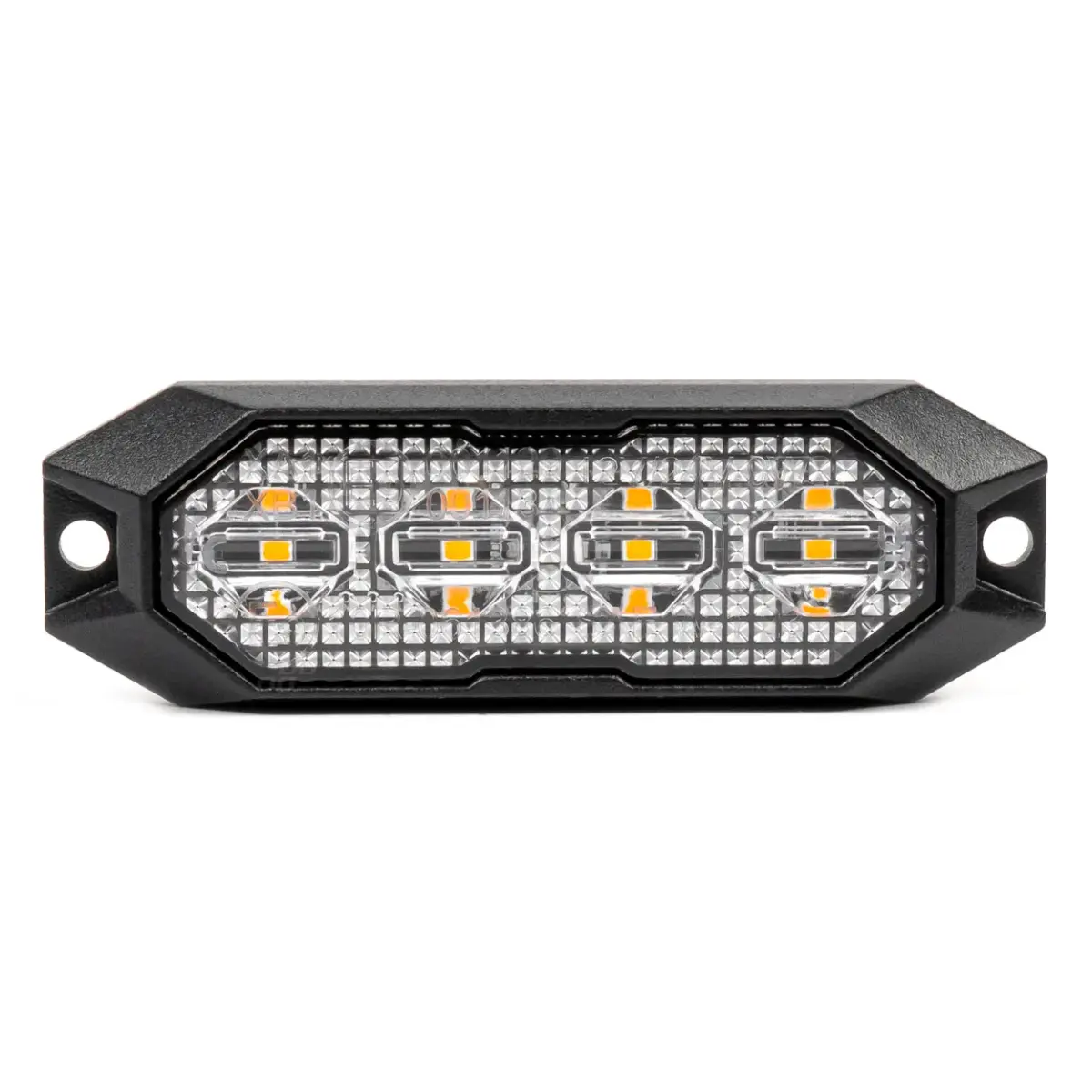Slim Amber Grill Mount Flash Light 4x3W LED R65 R10 12/24V IP6K9K AMIO-03929