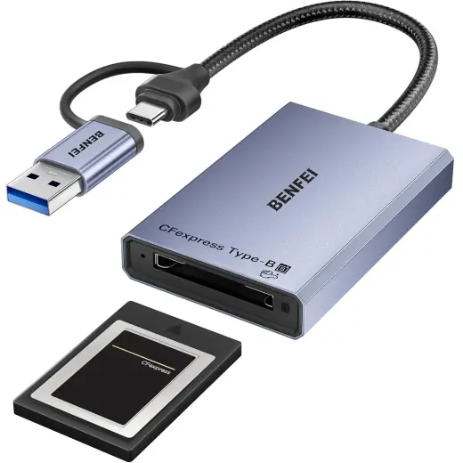 BENFEI card reader USB-C USB-A 3.2 Gen 2 for CFexpress Type B 10Gbps gray