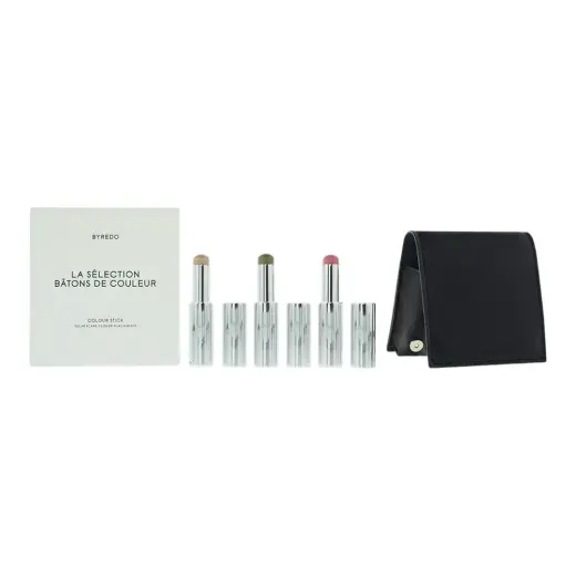 Dark Blue Set Byredo: Colour Stick, Multifunctional, Eyeshadow Stick, 509, Solar Flare, 3.5 g + Colour Stick, Multifunctional, Eyeshadow Stick, Kumato Face, 3.5 g + Colour Stick, Multifunctional, Eyeshadow Stick, Flower Play, 3.5 g + Byredo, GWP Leather Pouch